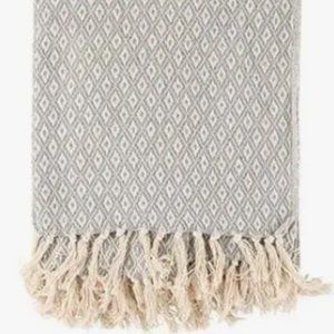 100% Cotton Checkered Blanket Throw NWT Gray NEW